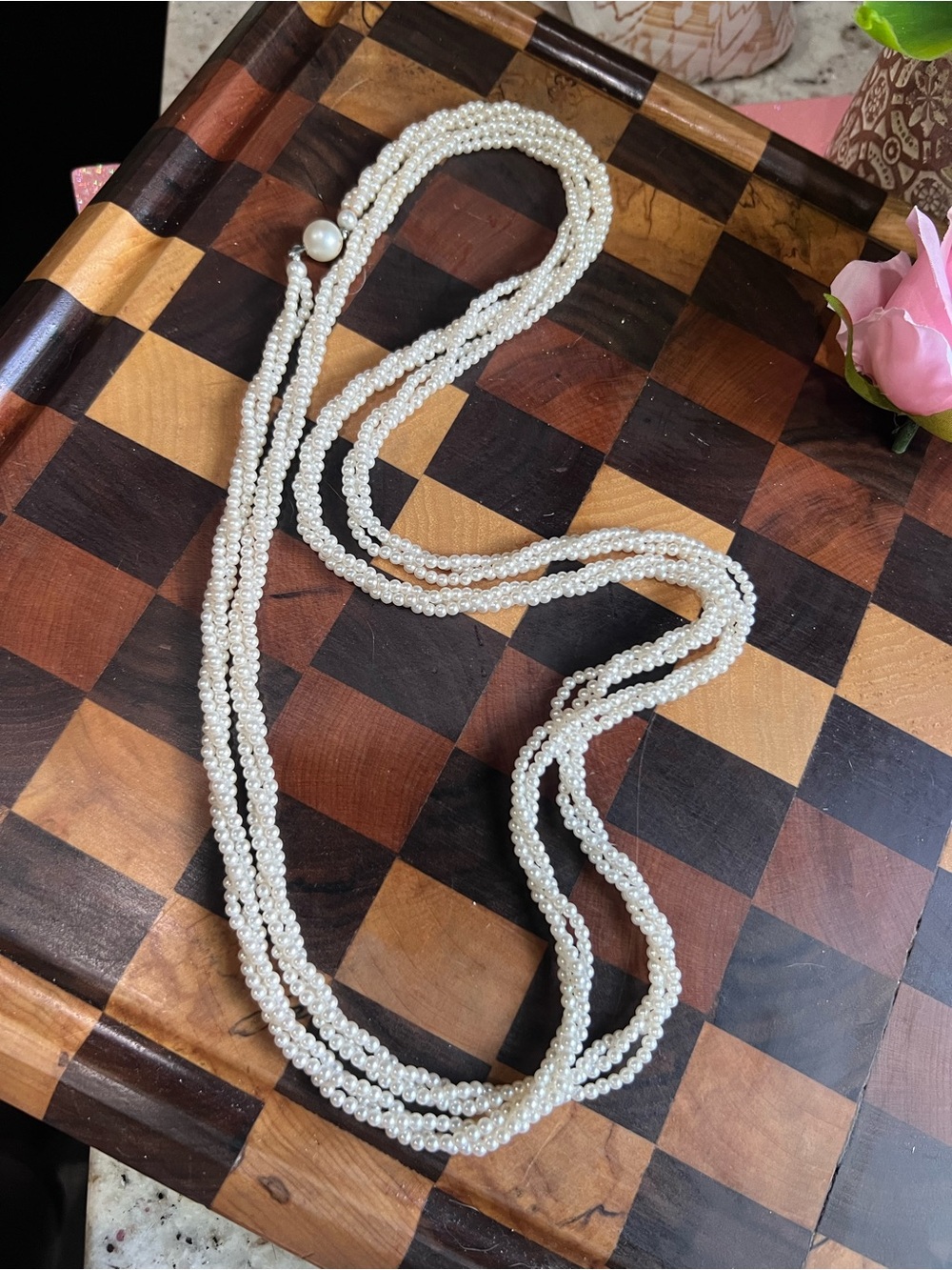 Vintage White/Cream 3-Strand Twisted Faux seed-Pearl Necklace